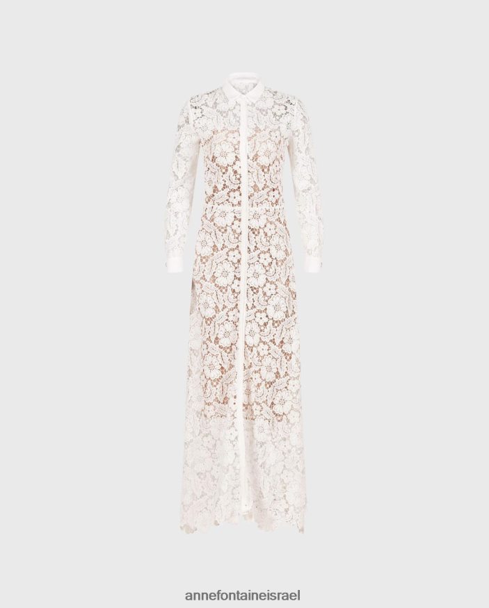 הַלבָּשָׁה Anne Fontaine שמלת ויולטה שמלת תחרה פרחונית שקופה למחצה לבן נשים DL8V8L72
