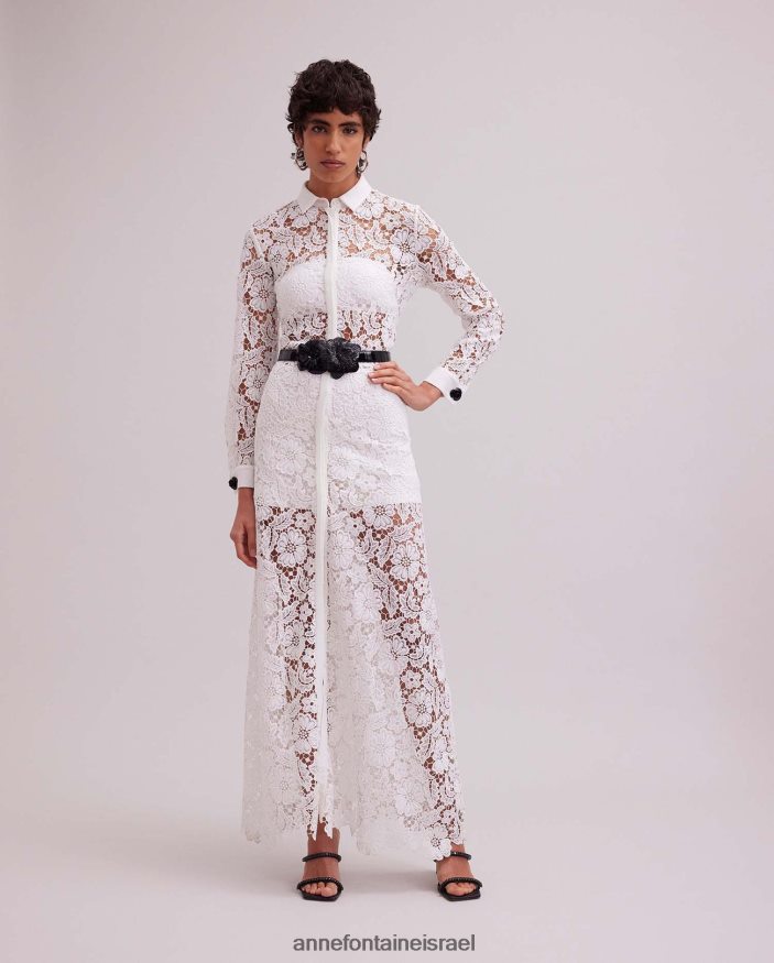 הַלבָּשָׁה Anne Fontaine שמלת ויולטה שמלת תחרה פרחונית שקופה למחצה לבן נשים DL8V8L72