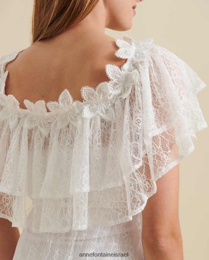 הַלבָּשָׁה Anne Fontaine שמלת לאמקסי של אלוהה מהכתף עם פרטי תחרה לבן נשים DL8V8L83