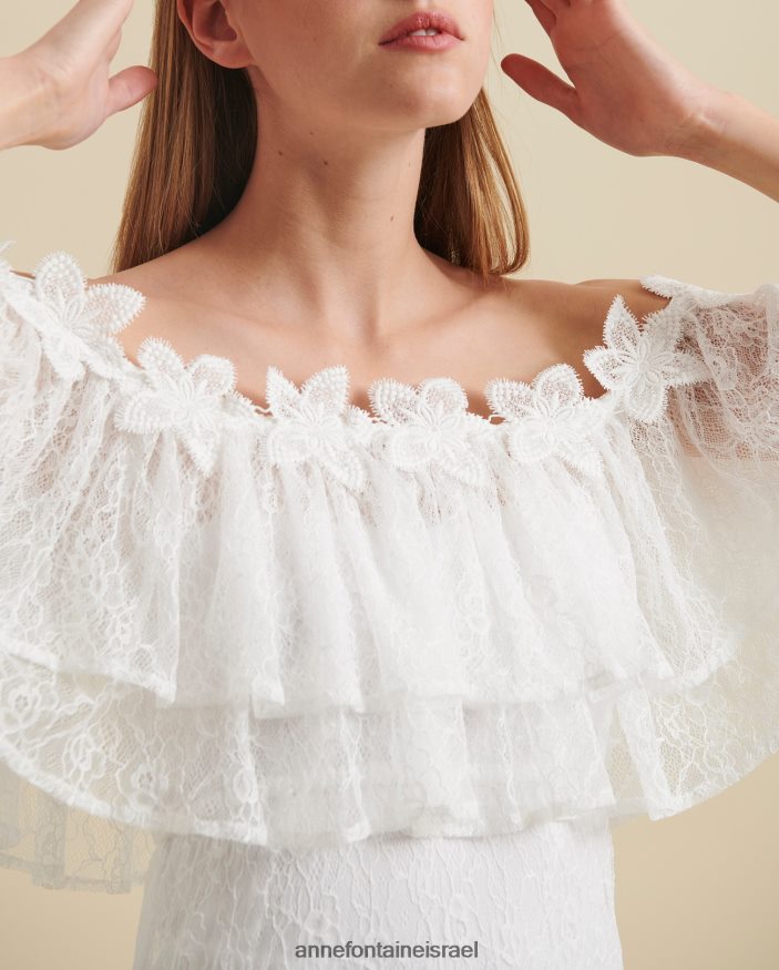 הַלבָּשָׁה Anne Fontaine שמלת לאמקסי של אלוהה מהכתף עם פרטי תחרה לבן נשים DL8V8L83