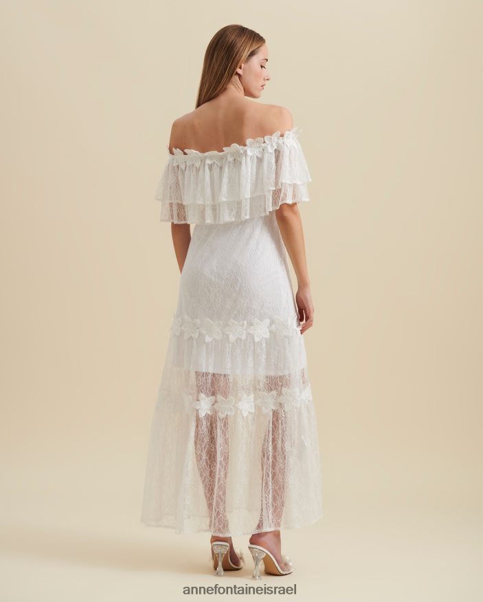 הַלבָּשָׁה Anne Fontaine שמלת לאמקסי של אלוהה מהכתף עם פרטי תחרה לבן נשים DL8V8L83