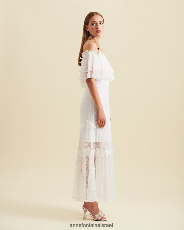 הַלבָּשָׁה Anne Fontaine שמלת לאמקסי של אלוהה מהכתף עם פרטי תחרה לבן נשים DL8V8L83