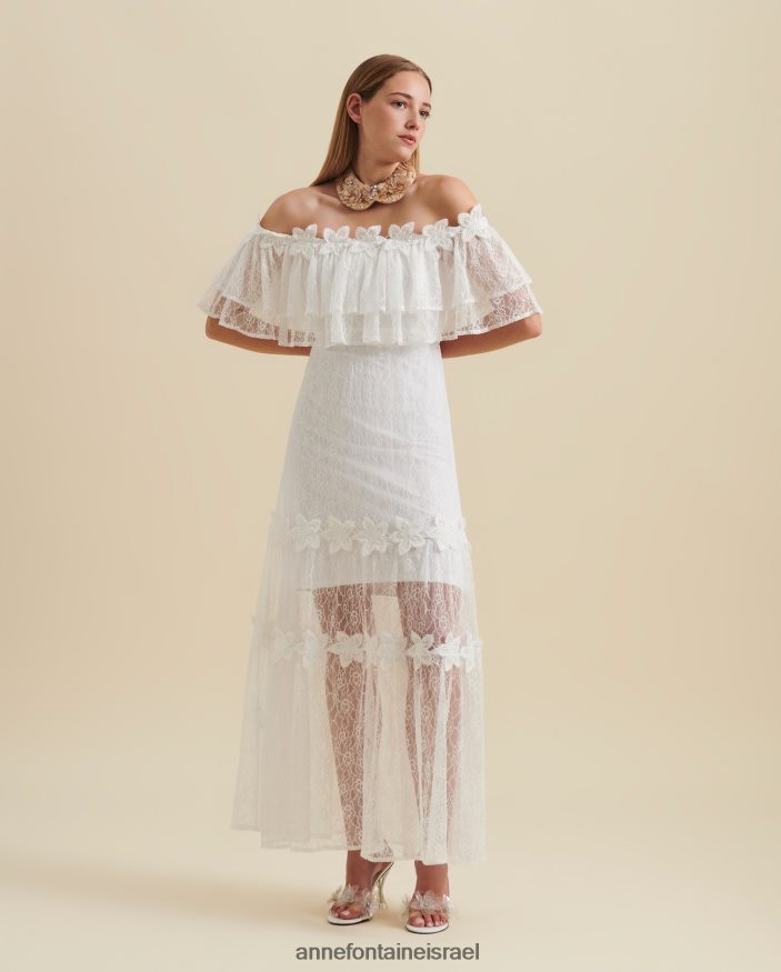 הַלבָּשָׁה Anne Fontaine שמלת לאמקסי של אלוהה מהכתף עם פרטי תחרה לבן נשים DL8V8L83