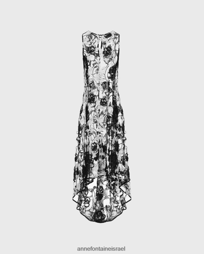 הַלבָּשָׁה Anne Fontaine שמלת מיטיאן שקופה ללא שרוולים ארוכות עם מוטיב פרחוני רקום שָׁחוֹר נשים DL8V8L87