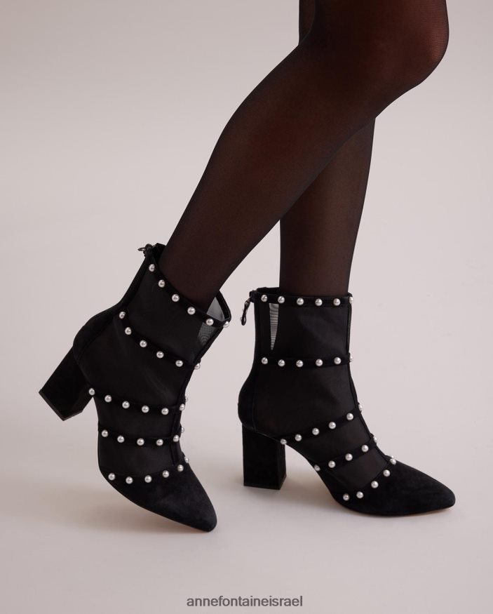 נעליים Anne Fontaine מגף דציבל מגפי רשת שקופים עם עקב בלוק שָׁחוֹר נשים DL8V8L8