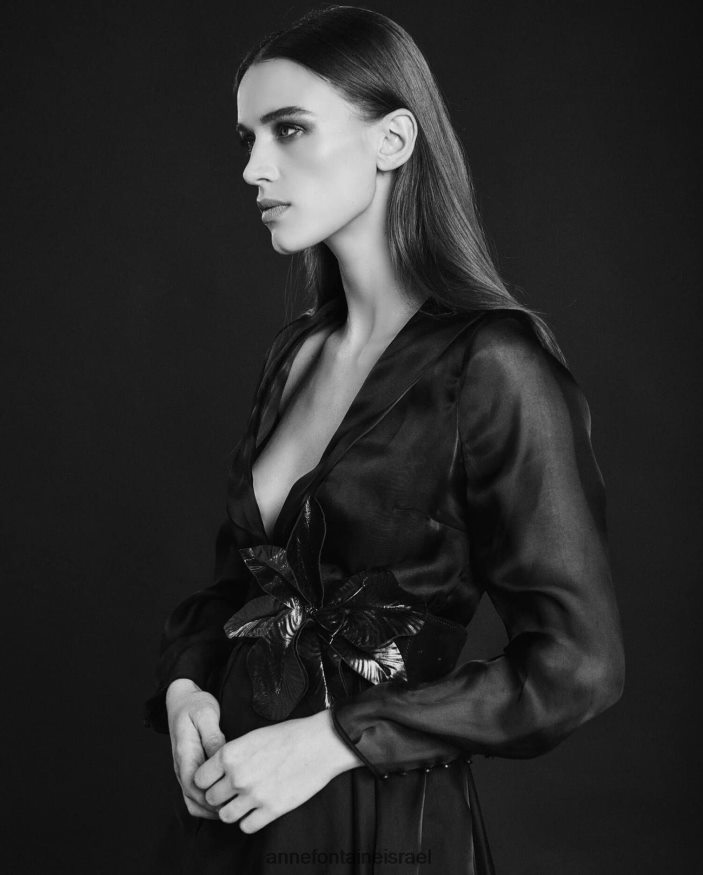 הַלבָּשָׁה Anne Fontaine מעיל ערב שמלת לידורן חתוך מאורגנזה משי שָׁחוֹר נשים DL8V8L91