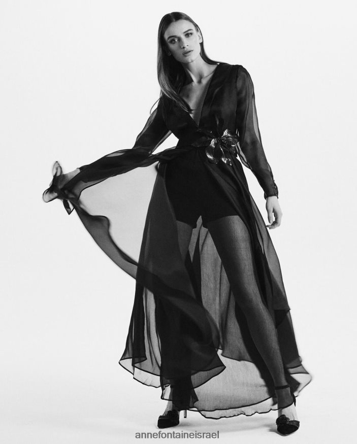 הַלבָּשָׁה Anne Fontaine מעיל ערב שמלת לידורן חתוך מאורגנזה משי שָׁחוֹר נשים DL8V8L91