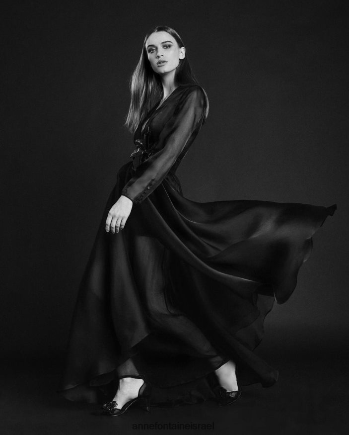 הַלבָּשָׁה Anne Fontaine מעיל ערב שמלת לידורן חתוך מאורגנזה משי שָׁחוֹר נשים DL8V8L91