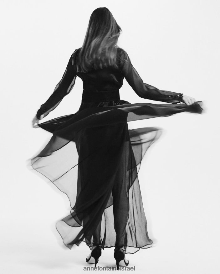 הַלבָּשָׁה Anne Fontaine מעיל ערב שמלת לידורן חתוך מאורגנזה משי שָׁחוֹר נשים DL8V8L91