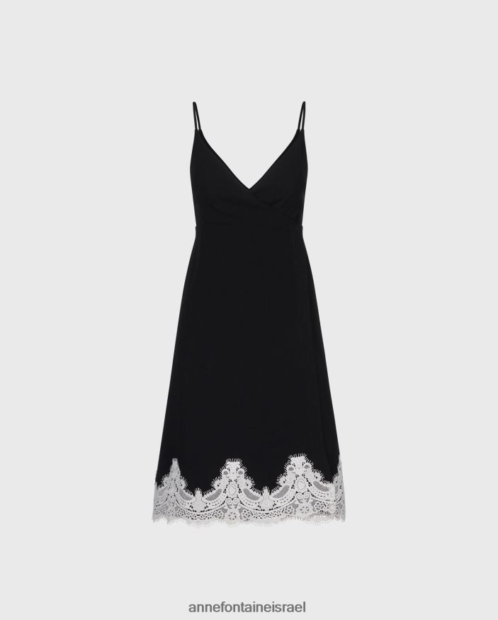 הַלבָּשָׁה Anne Fontaine שמלת סיאנה שמלה מונוכרומטית בסגנון א-קו עם קו מכפלת תחרה לבן שחור נשים DL8V8L93