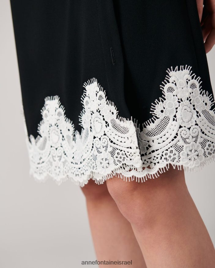 הַלבָּשָׁה Anne Fontaine שמלת סיאנה שמלה מונוכרומטית בסגנון א-קו עם קו מכפלת תחרה לבן שחור נשים DL8V8L93