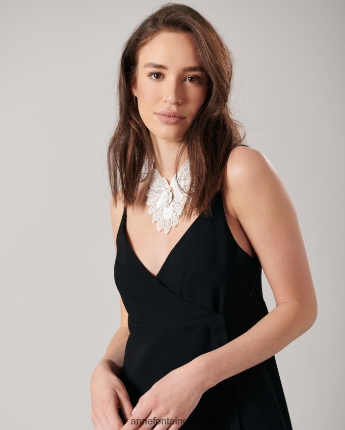 הַלבָּשָׁה Anne Fontaine שמלת סיאנה שמלה מונוכרומטית בסגנון א-קו עם קו מכפלת תחרה לבן שחור נשים DL8V8L93