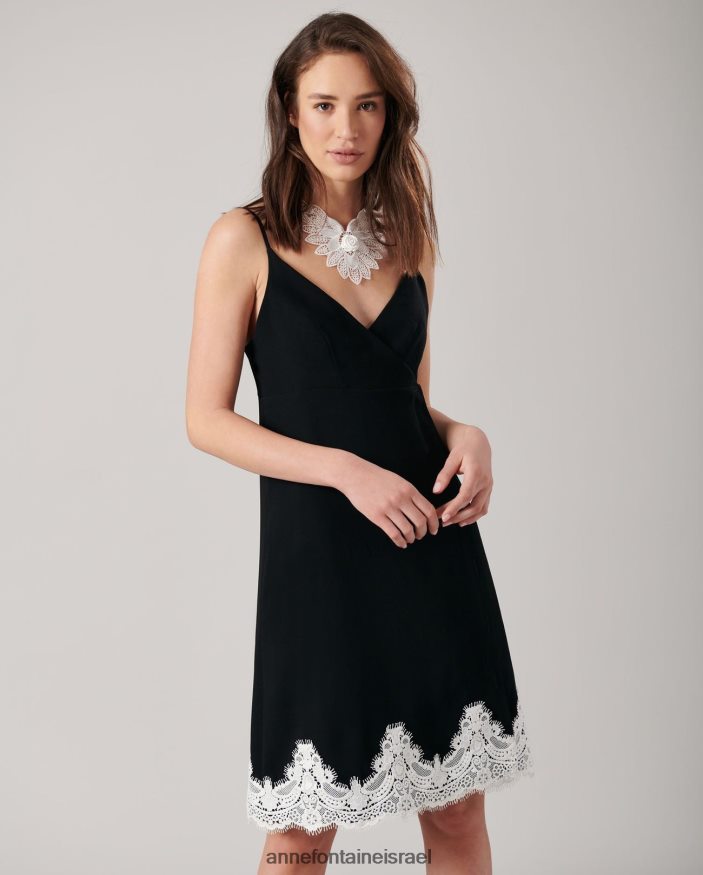 הַלבָּשָׁה Anne Fontaine שמלת סיאנה שמלה מונוכרומטית בסגנון א-קו עם קו מכפלת תחרה לבן שחור נשים DL8V8L93