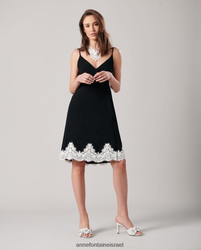 הַלבָּשָׁה Anne Fontaine שמלת סיאנה שמלה מונוכרומטית בסגנון א-קו עם קו מכפלת תחרה לבן שחור נשים DL8V8L93