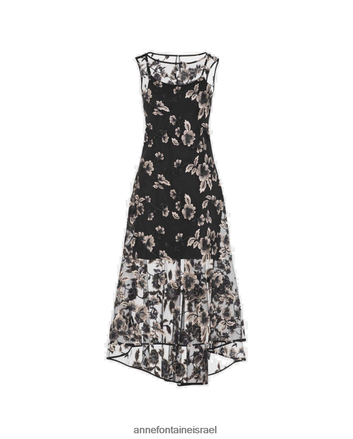הַלבָּשָׁה Anne Fontaine שמלת סופיה שמלת טול שרוולים קצרים עם פרחים רקומים שָׁחוֹר נשים DL8V8L98