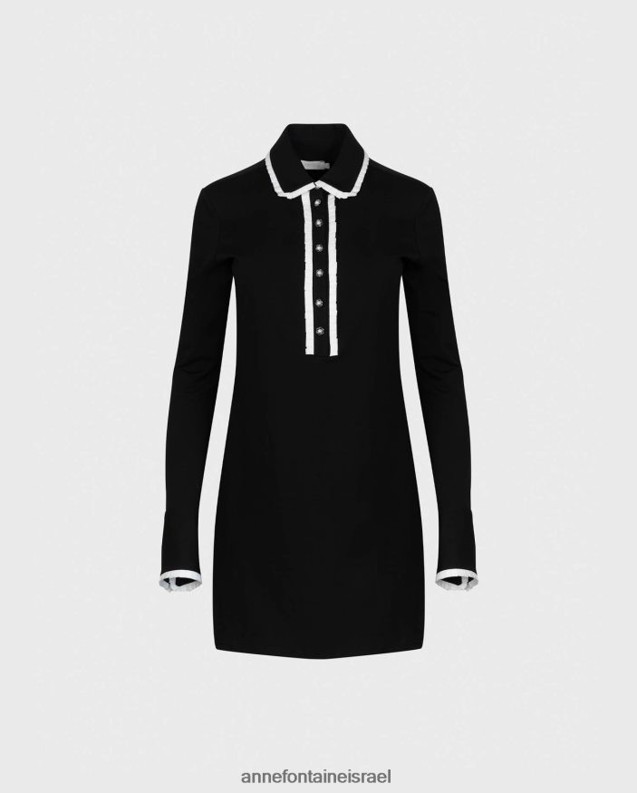 הַלבָּשָׁה Anne Fontaine שמלת אסטמפה שמלת שרוולים ארוכים עם צווארון קלאסי וחצי כיסום עם עיטורים קפלים שָׁחוֹר נשים DL8V8L99