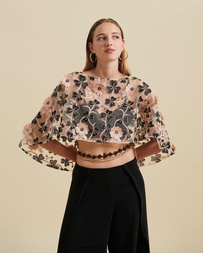 הַלבָּשָׁה Anne Fontaine Lafitenia cape 3d toper כתף פִּרחִי נשים DL8V8L459