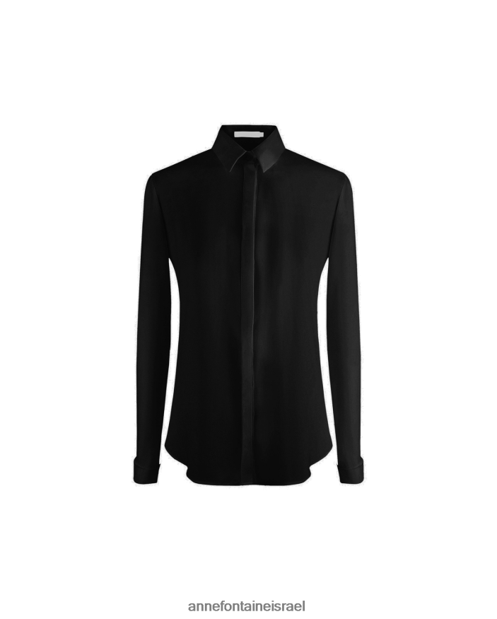 הַלבָּשָׁה Anne Fontaine חולצת Sagane חולצת קרפ עם שרוולים ארוכים עם חפתים צרפתיים שָׁחוֹר נשים DL8V8L124