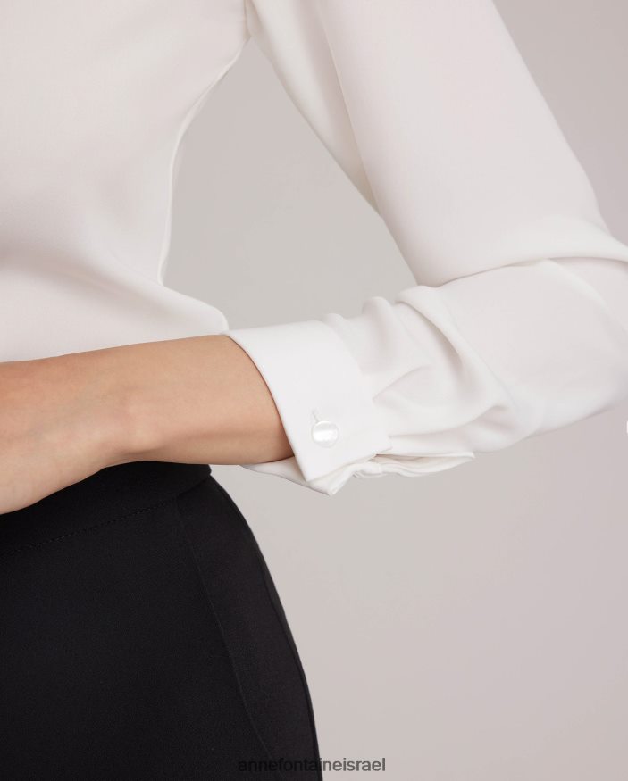 הַלבָּשָׁה Anne Fontaine חולצת Sagane חולצת קרפ עם שרוולים ארוכים עם חפתים צרפתיים לבן נשים DL8V8L127