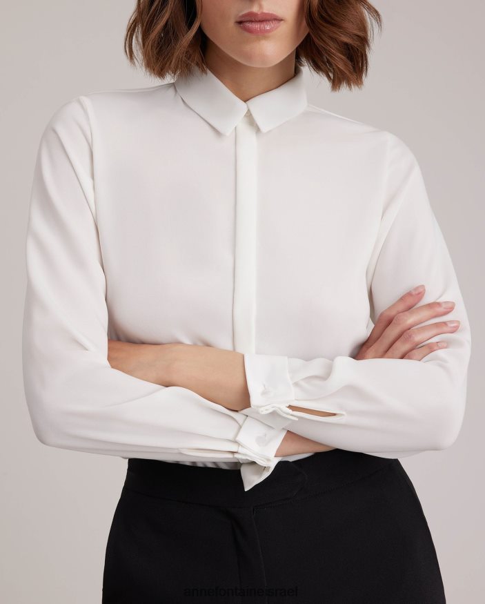 הַלבָּשָׁה Anne Fontaine חולצת Sagane חולצת קרפ עם שרוולים ארוכים עם חפתים צרפתיים לבן נשים DL8V8L127