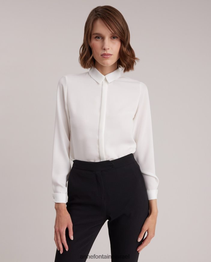 הַלבָּשָׁה Anne Fontaine חולצת Sagane חולצת קרפ עם שרוולים ארוכים עם חפתים צרפתיים לבן נשים DL8V8L127