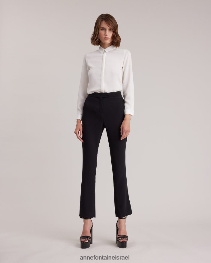 הַלבָּשָׁה Anne Fontaine חולצת Sagane חולצת קרפ עם שרוולים ארוכים עם חפתים צרפתיים לבן נשים DL8V8L127