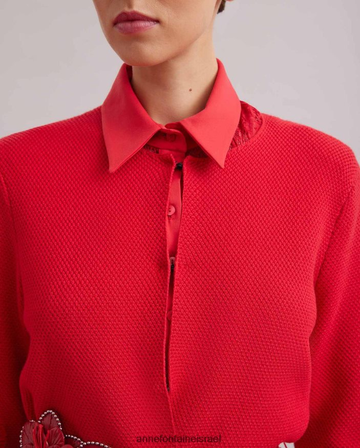 הַלבָּשָׁה Anne Fontaine קרדיגן סריג באורך בינוני Shada עם שרוולים בלוסון וחגורת מותן אָדוֹם נשים DL8V8L438