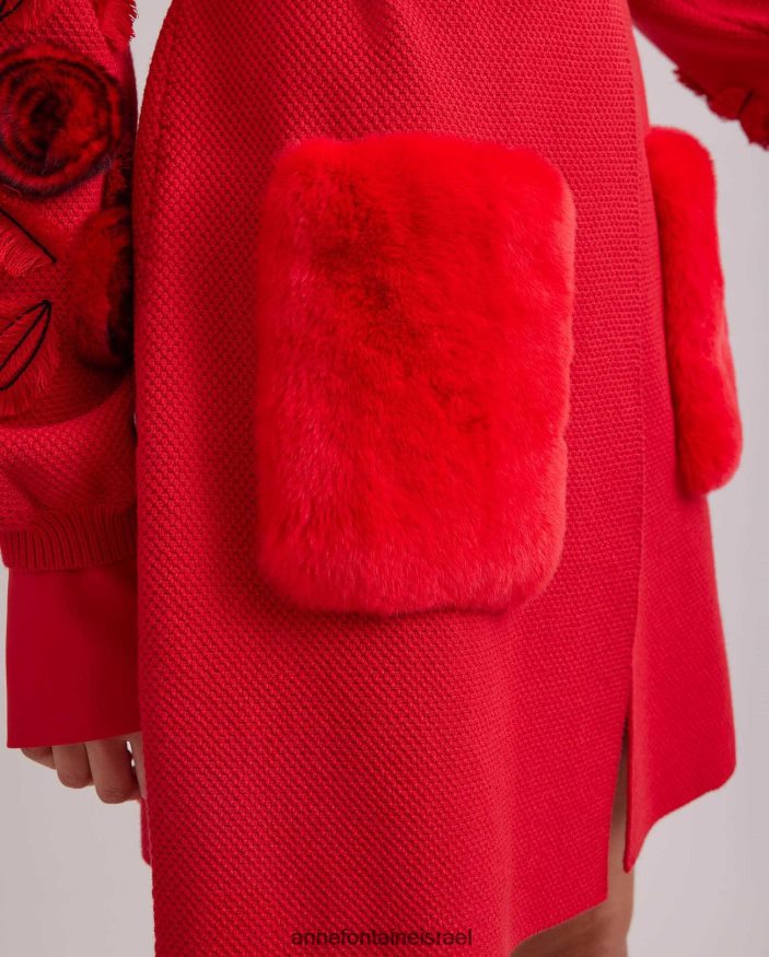 הַלבָּשָׁה Anne Fontaine קרדיגן סריג באורך בינוני Shada עם שרוולים בלוסון וחגורת מותן אָדוֹם נשים DL8V8L438