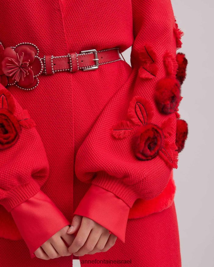 הַלבָּשָׁה Anne Fontaine קרדיגן סריג באורך בינוני Shada עם שרוולים בלוסון וחגורת מותן אָדוֹם נשים DL8V8L438