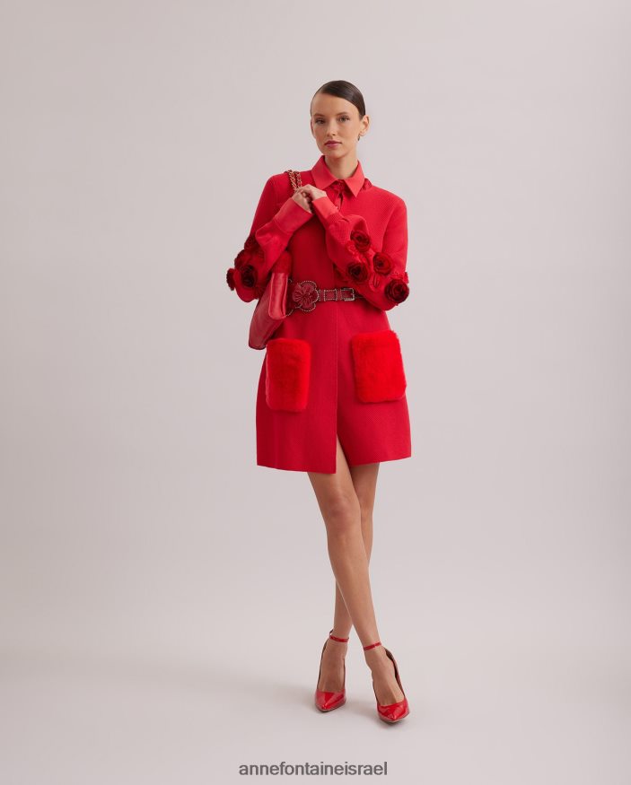 הַלבָּשָׁה Anne Fontaine קרדיגן סריג באורך בינוני Shada עם שרוולים בלוסון וחגורת מותן אָדוֹם נשים DL8V8L438