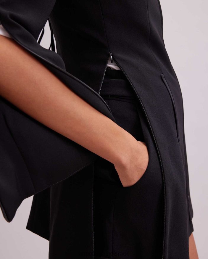 הַלבָּשָׁה Anne Fontaine ז'קט וזאר ז'קט עם צווארון V עם כיסי סאטן שָׁחוֹר נשים DL8V8L460