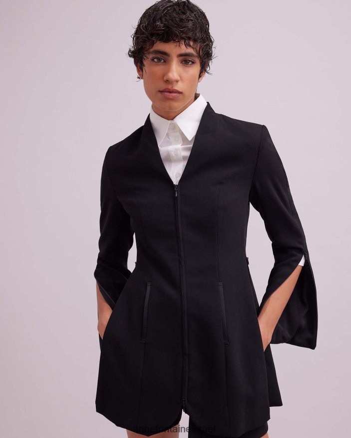 הַלבָּשָׁה Anne Fontaine ז'קט וזאר ז'קט עם צווארון V עם כיסי סאטן שָׁחוֹר נשים DL8V8L460