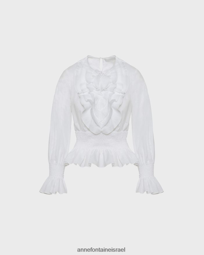 הַלבָּשָׁה Anne Fontaine חולצת פופלין חולצת aida עם מותן מעוטרת לבן נשים DL8V8L209