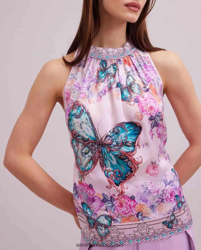 הַלבָּשָׁה Anne Fontaine עליונית arama עליון עם הדפס פרפר ופרחים וָרוֹד נשים DL8V8L258