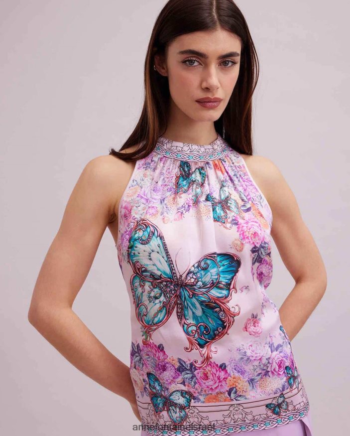 הַלבָּשָׁה Anne Fontaine עליונית arama עליון עם הדפס פרפר ופרחים וָרוֹד נשים DL8V8L258