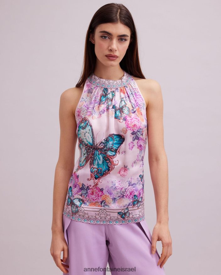 הַלבָּשָׁה Anne Fontaine עליונית arama עליון עם הדפס פרפר ופרחים וָרוֹד נשים DL8V8L258