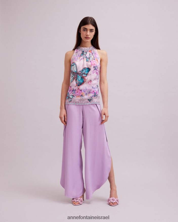 הַלבָּשָׁה Anne Fontaine עליונית arama עליון עם הדפס פרפר ופרחים וָרוֹד נשים DL8V8L258