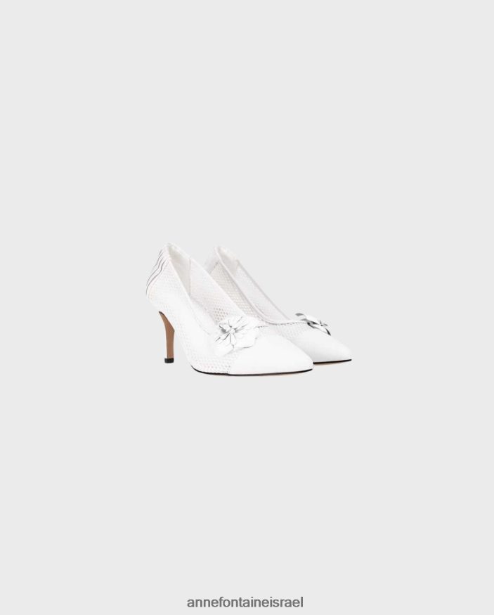 נעליים Anne Fontaine משאבת עור עקב basilia עם גוף רשת ופרחים נשלפים לבן נשים DL8V8L53
