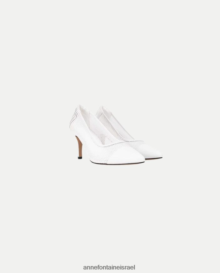 נעליים Anne Fontaine משאבת עור עקב basilia עם גוף רשת ופרחים נשלפים לבן נשים DL8V8L53