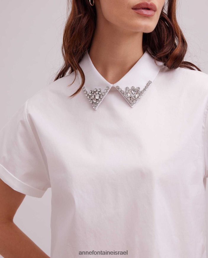 הַלבָּשָׁה Anne Fontaine חולצת bastide עם שרוולים קצרים עם צווארון נקודתי לבן נשים DL8V8L125