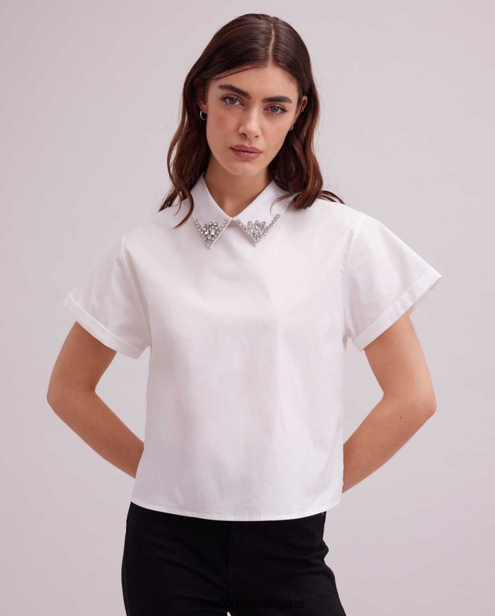 הַלבָּשָׁה Anne Fontaine חולצת bastide עם שרוולים קצרים עם צווארון נקודתי לבן נשים DL8V8L125