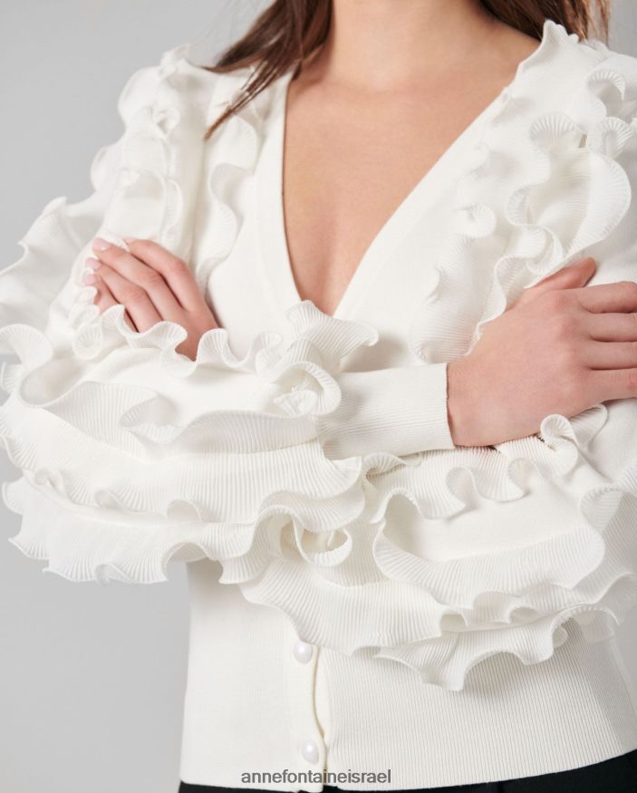 הַלבָּשָׁה Anne Fontaine קרדיגן ciline עם שרוולים ארוכים קרדיגן מכוסה סלסולים לבן נשים DL8V8L488