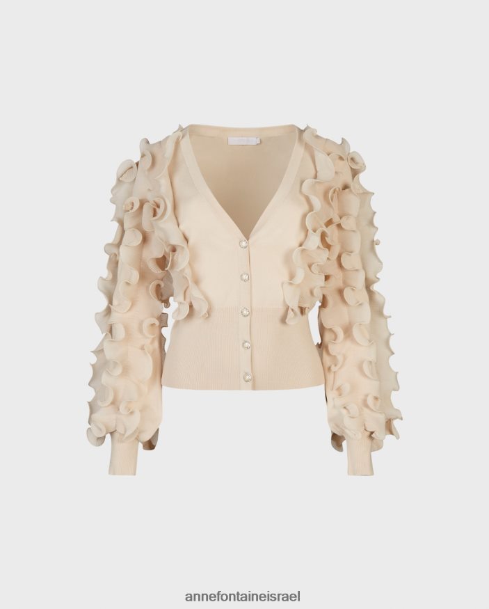 הַלבָּשָׁה Anne Fontaine קרדיגן ciline עם שרוולים ארוכים קרדיגן מכוסה סלסולים בז' נשים DL8V8L503