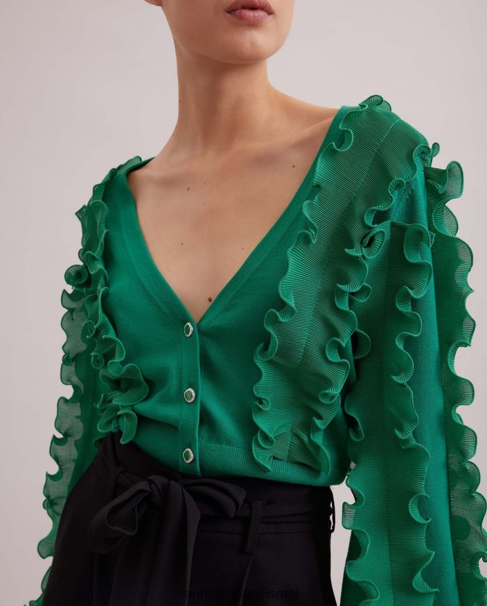 הַלבָּשָׁה Anne Fontaine קרדיגן ciline עם שרוולים ארוכים קרדיגן מנטה עם סלסולים ומחשוף V עמוק ירוק נשים DL8V8L476