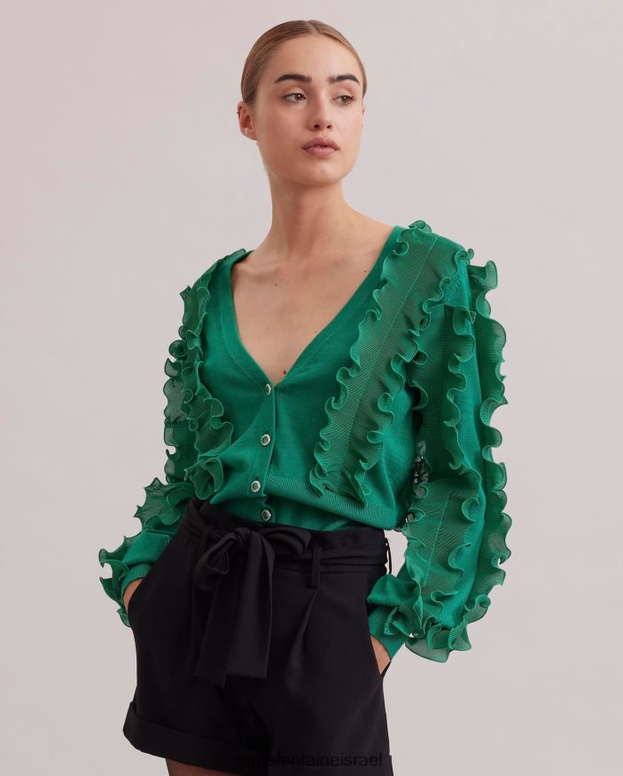 הַלבָּשָׁה Anne Fontaine קרדיגן ciline עם שרוולים ארוכים קרדיגן מנטה עם סלסולים ומחשוף V עמוק ירוק נשים DL8V8L476