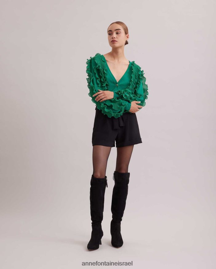 הַלבָּשָׁה Anne Fontaine קרדיגן ciline עם שרוולים ארוכים קרדיגן מנטה עם סלסולים ומחשוף V עמוק ירוק נשים DL8V8L476