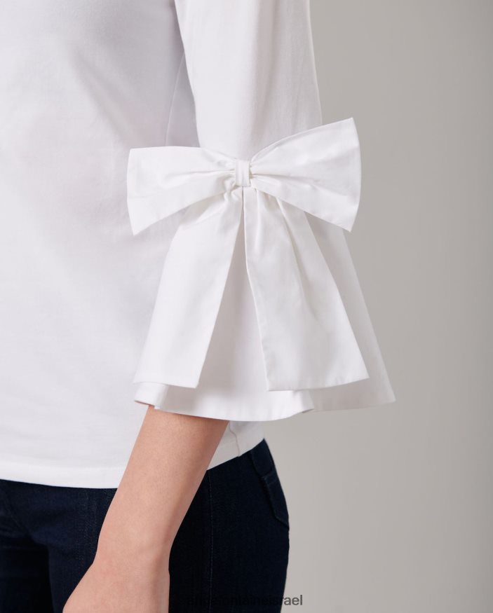 הַלבָּשָׁה Anne Fontaine טופ clissa 3/4 שרוולים מצויד טופ פימה עם קשתות ממוקמות לבן נשים DL8V8L276