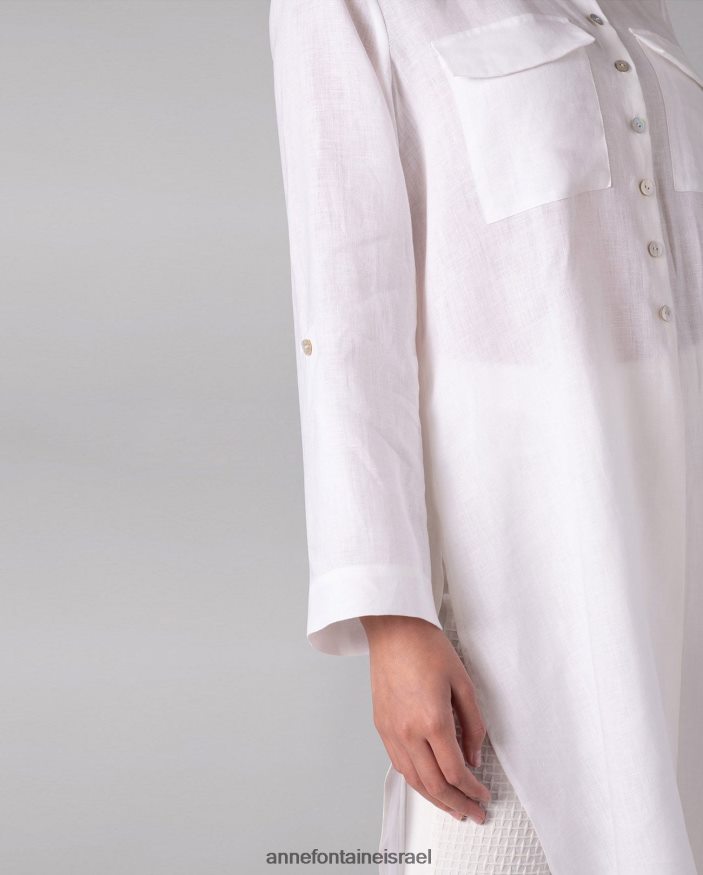 הַלבָּשָׁה Anne Fontaine חולצת comete חולצה באורך טוניקה עם כפתורי אם הפנינה לבן נשים DL8V8L247