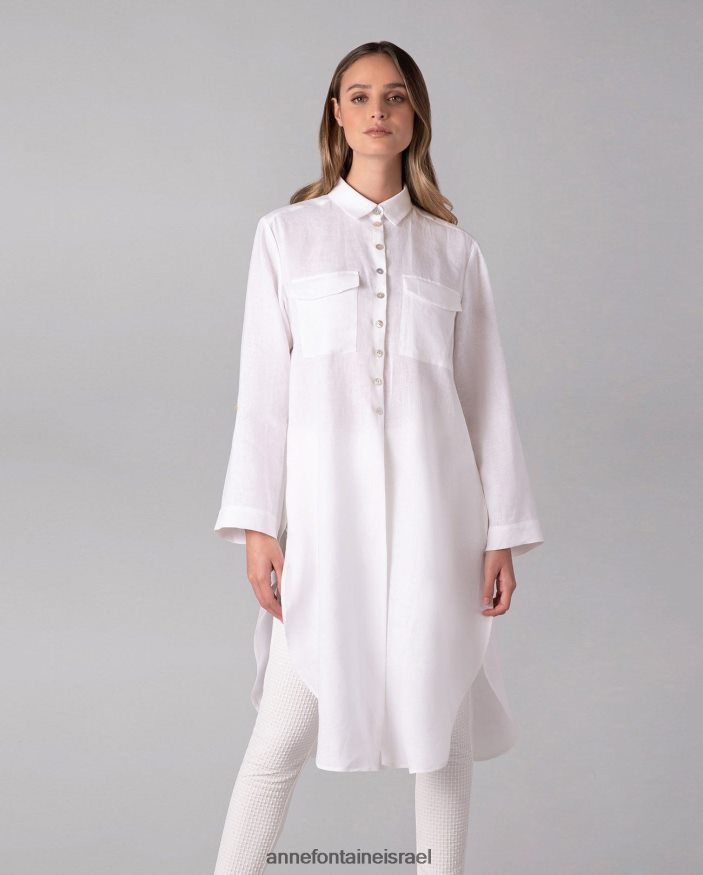 הַלבָּשָׁה Anne Fontaine חולצת comete חולצה באורך טוניקה עם כפתורי אם הפנינה לבן נשים DL8V8L247