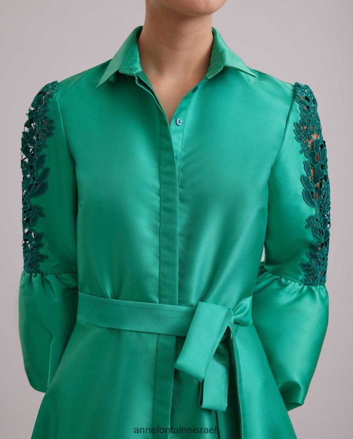 הַלבָּשָׁה Anne Fontaine שמלת comtesse שמלת סאטן ארוכה עם שרוולים נפוחים תחרה מנטה נשים DL8V8L109